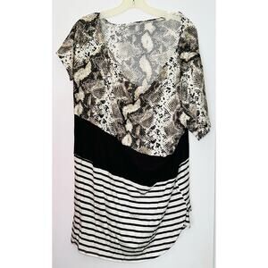 a.gain Striped Animal Print Off Shoulder Top ~ 3XL